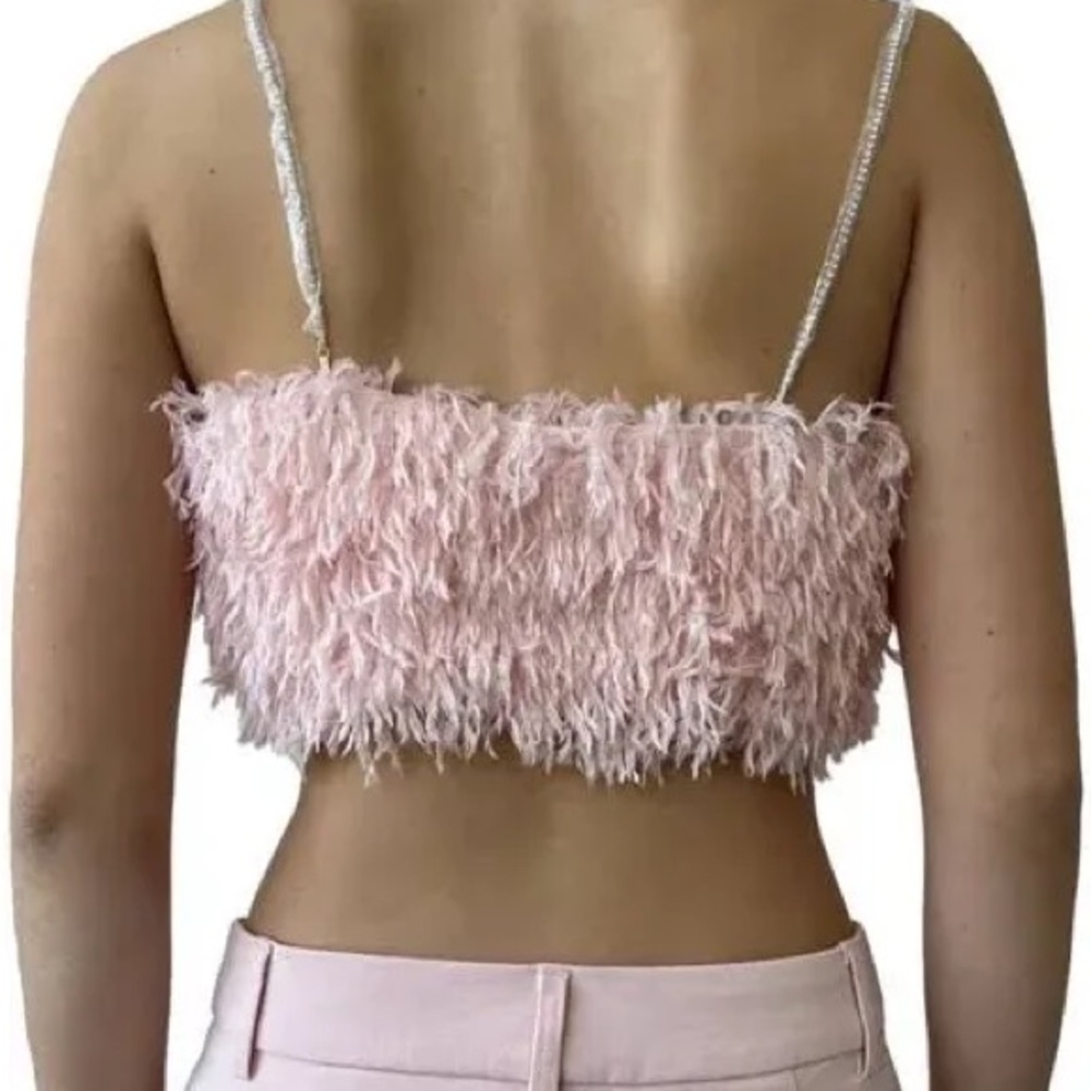 House of Harlow 1960 Pale Pink Feather Cropped Top US 10 Cocktail Hour - Picture 8 of 9
